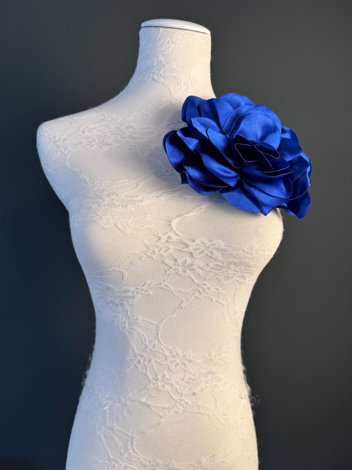 Large 3D Corsage Flower, Luxurious Satin Fabric, 12 Colours, 20cm, 8” Wide, Pin on, Bridal, Dress, Hair, Wedding, Race Day, Royal Blue