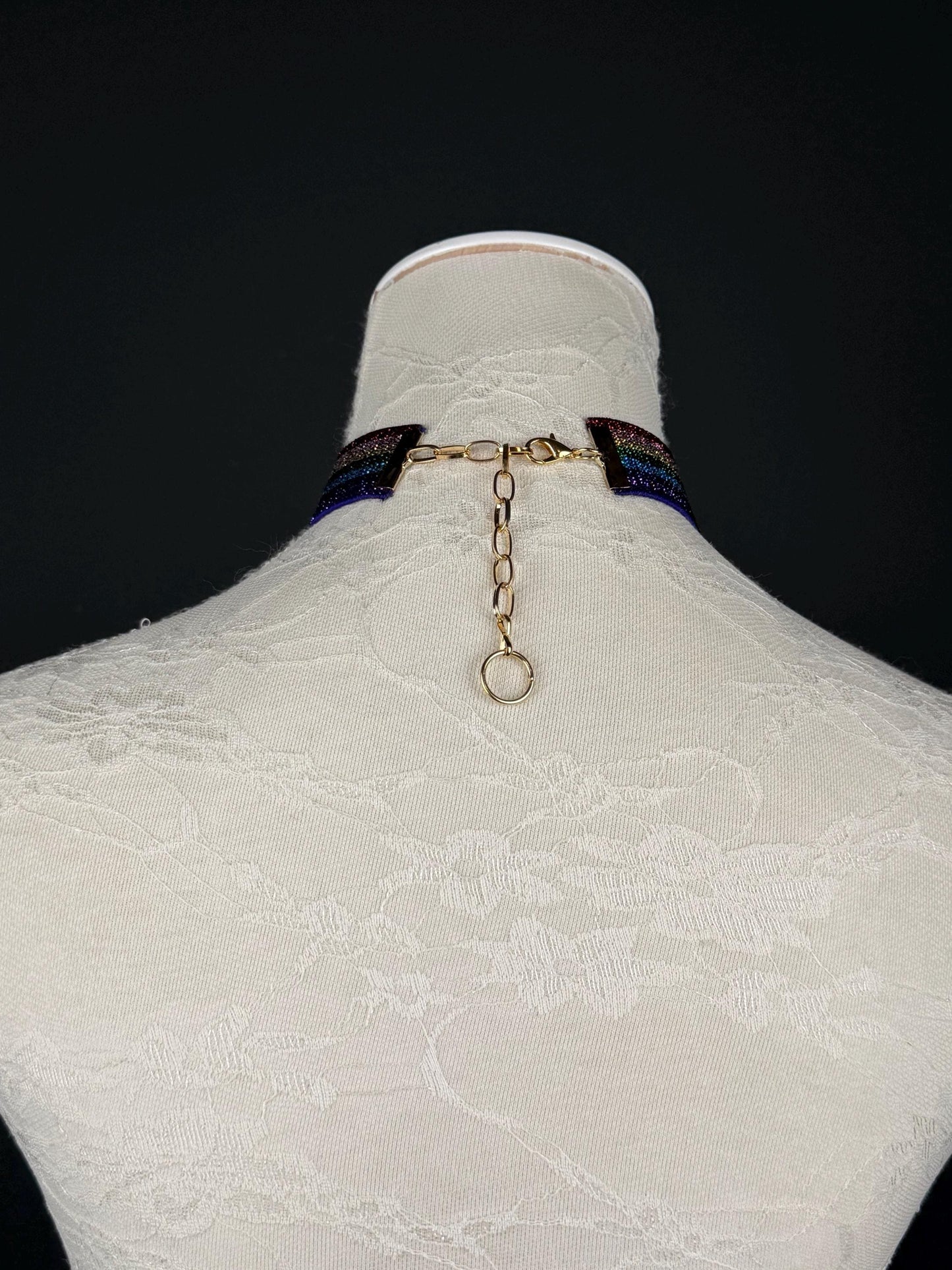 Rainbow Lurex Choker Necklace, 3/4" Wide, Stretchy Woven, Gold or Silver Hardware