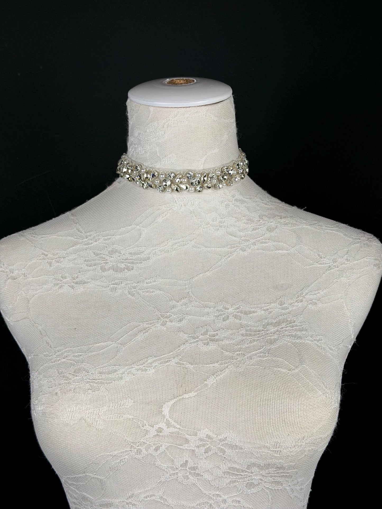 Rhinestone Pearl Choker Necklace, Silver Diamanté Fashion Accessory, Handmade UK
