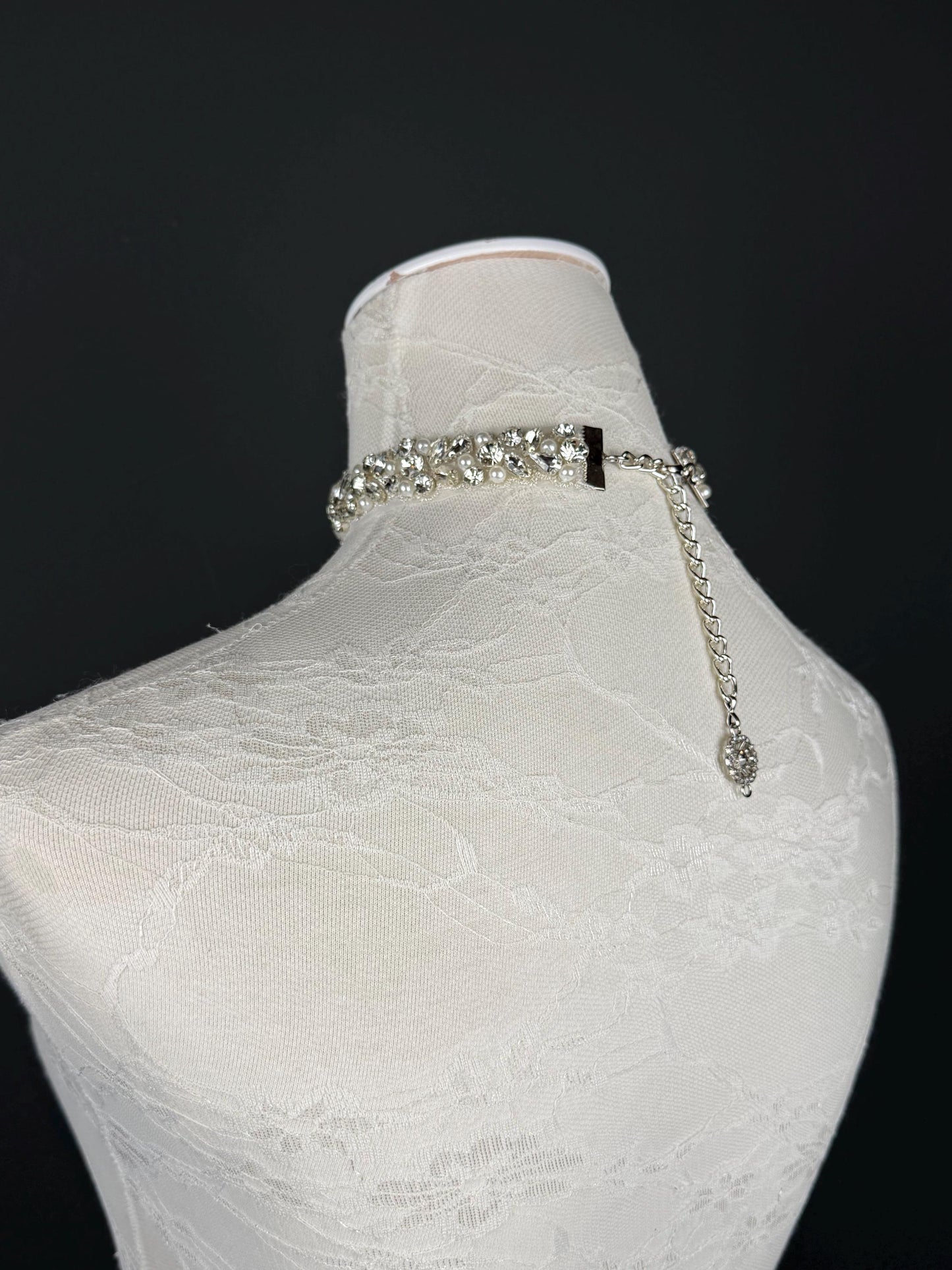 Rhinestone Pearl Choker Necklace, Silver Diamanté Fashion Accessory, Handmade UK