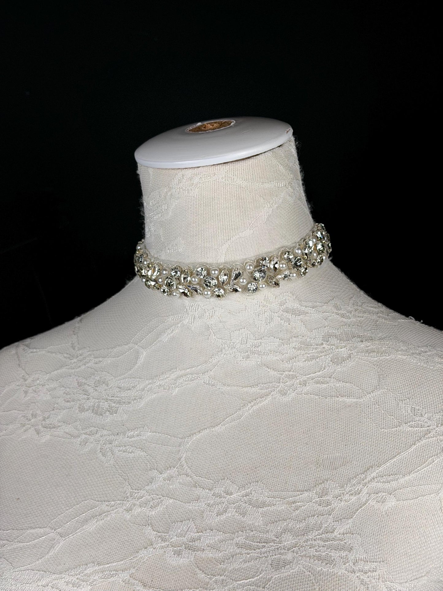 Rhinestone Pearl Choker Necklace, Silver Diamanté Fashion Accessory, Handmade UK