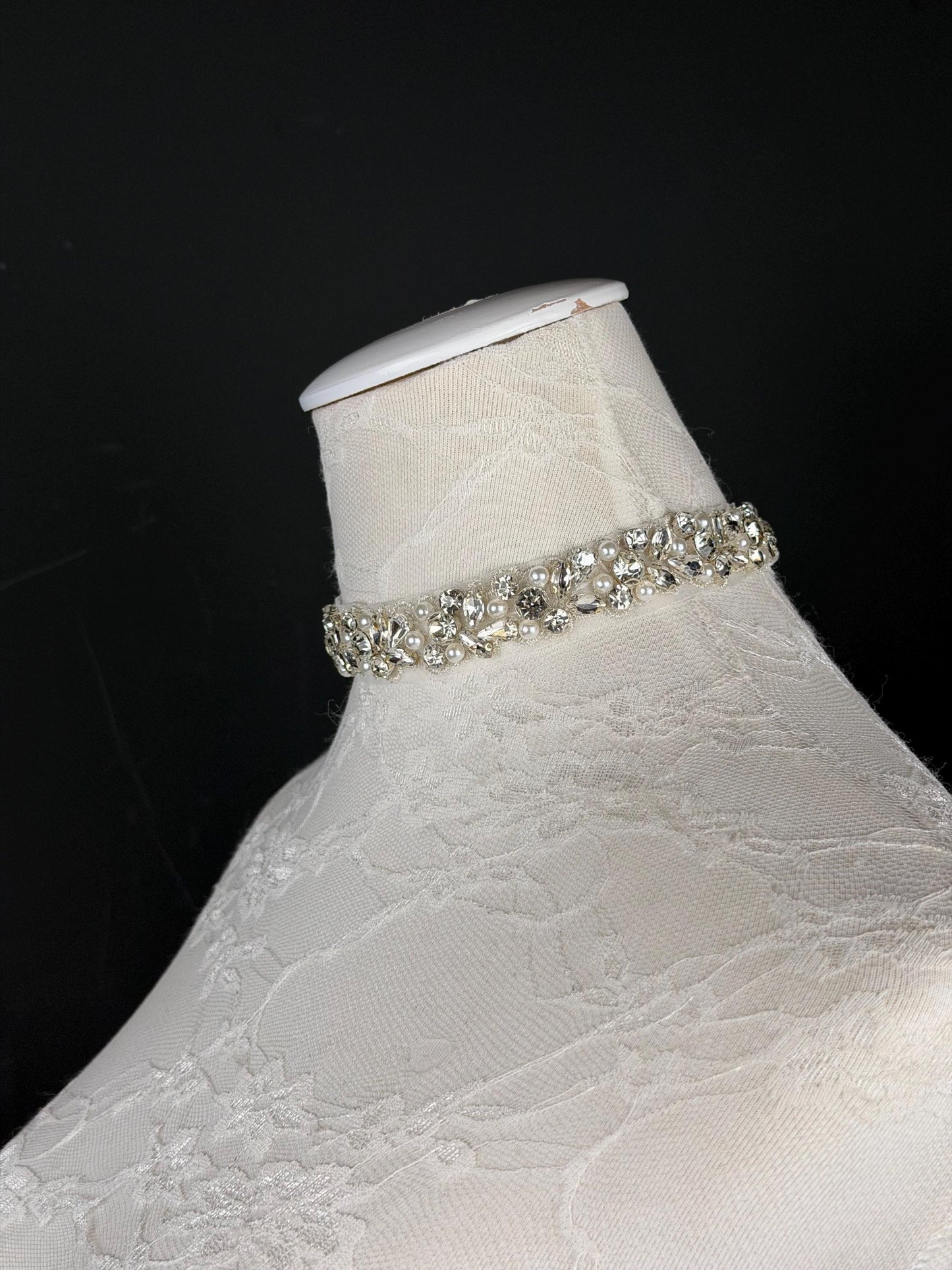 Rhinestone Pearl Choker Necklace, Silver Diamanté Fashion Accessory, Handmade UK