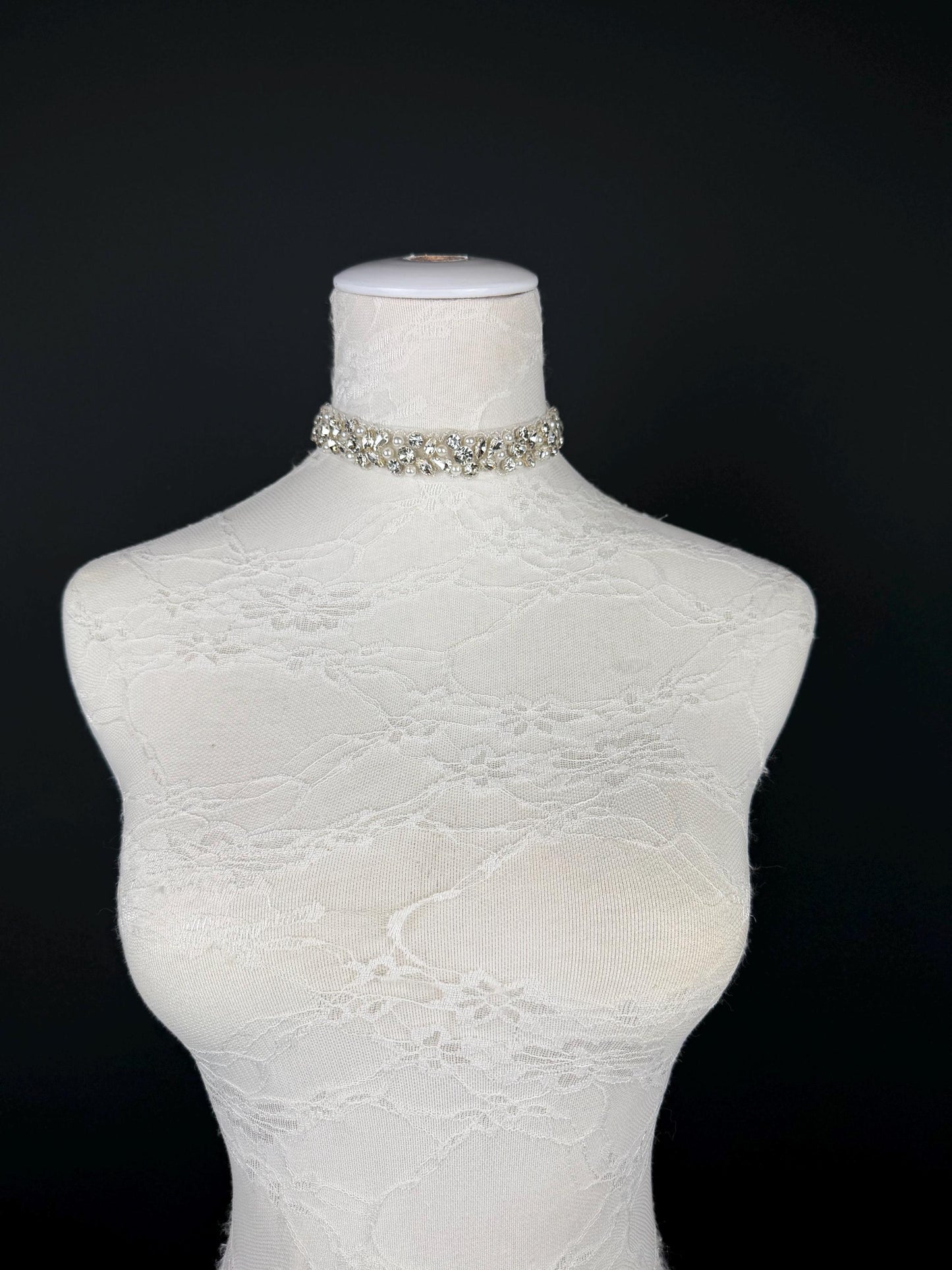 Rhinestone Pearl Choker Necklace, Silver Diamanté Fashion Accessory, Handmade UK