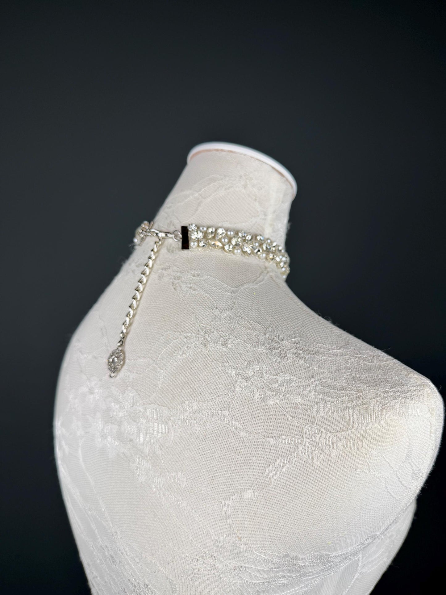 Rhinestone Pearl Choker Necklace, Silver Diamanté Fashion Accessory, Handmade UK