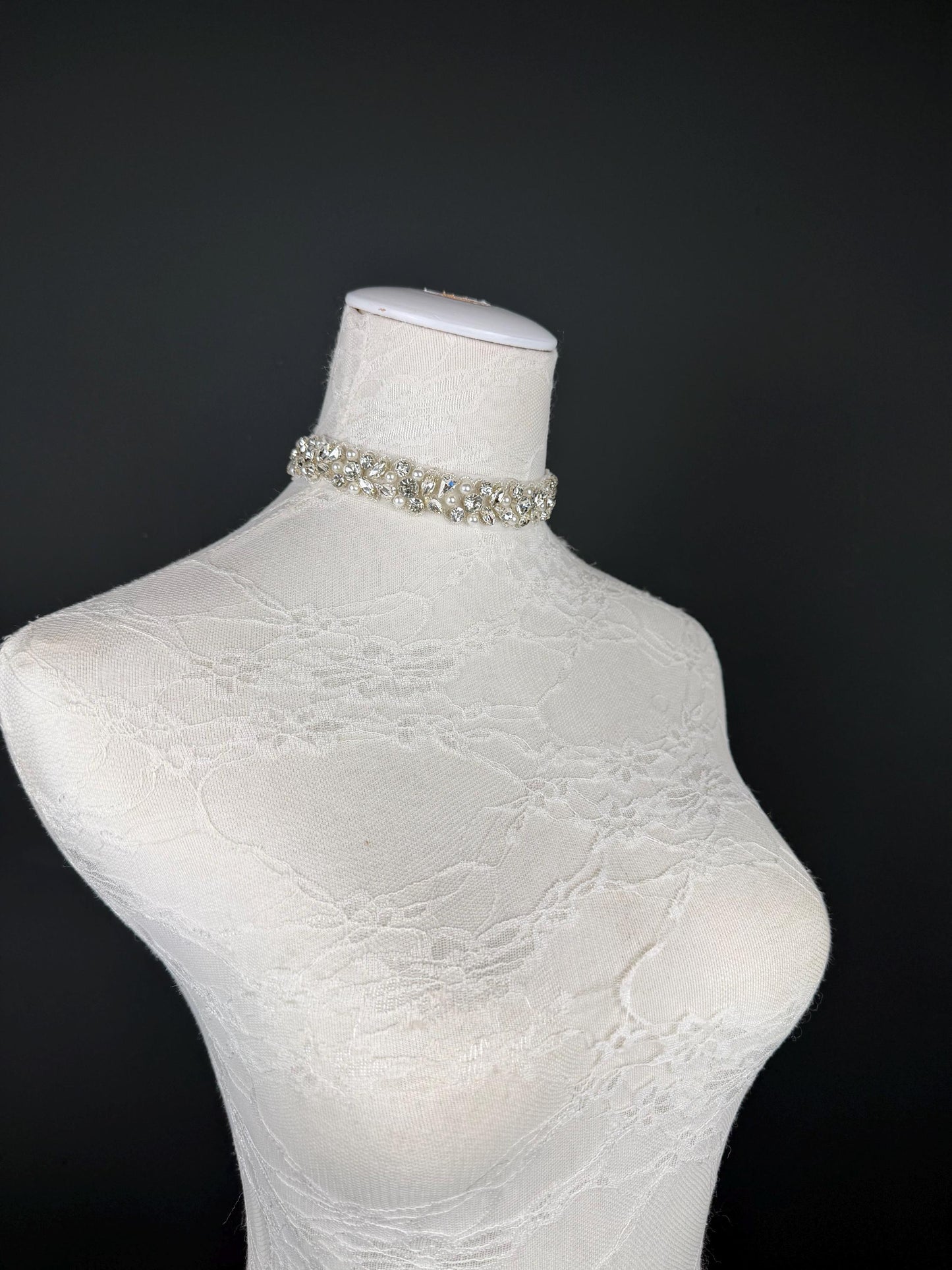 Rhinestone Pearl Choker Necklace, Silver Diamanté Fashion Accessory, Handmade UK