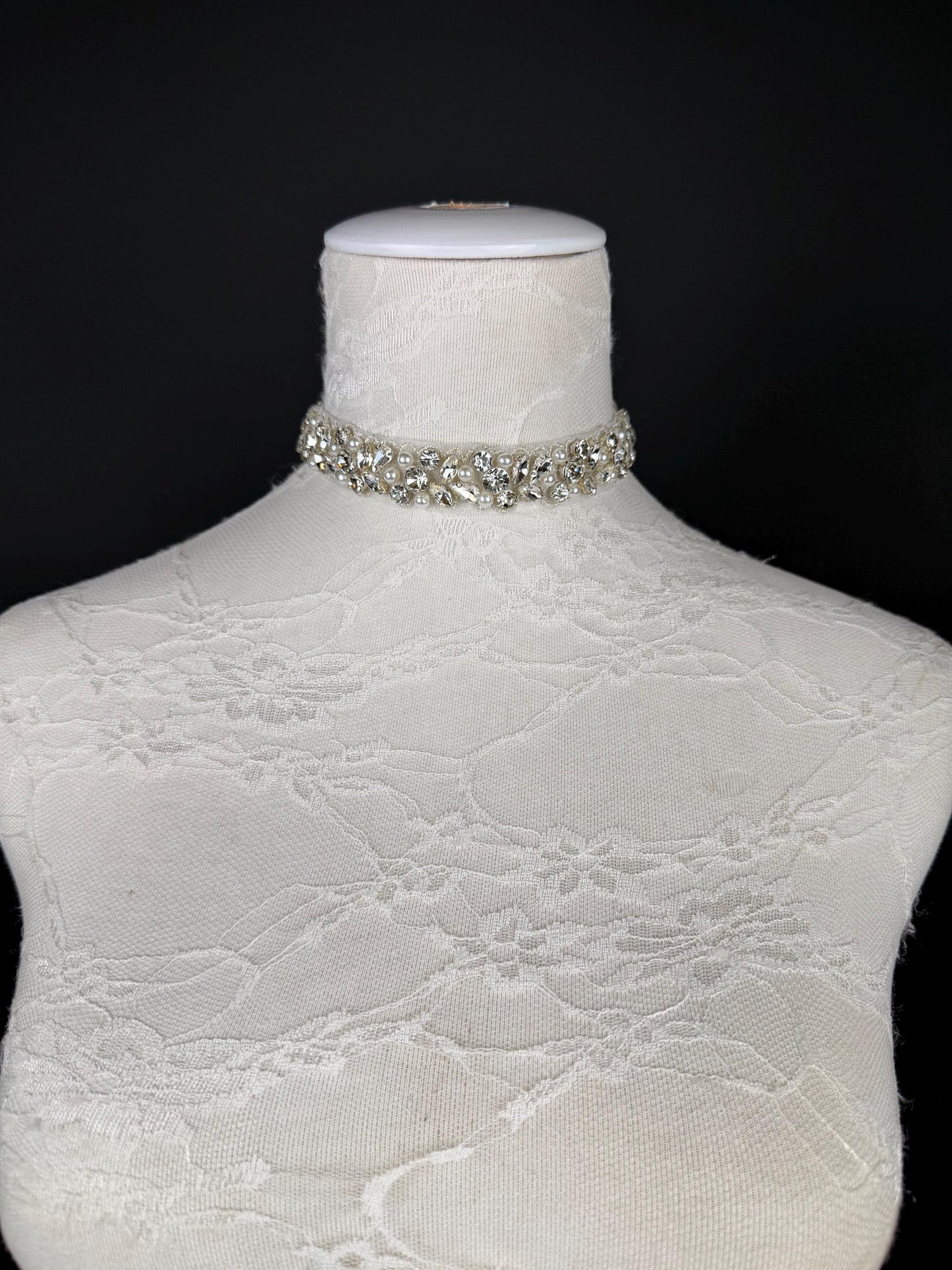 Rhinestone Pearl Choker Necklace, Silver Diamanté Fashion Accessory, Handmade UK