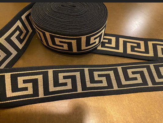 4cm Greek Key Stretch Tape Black Gold