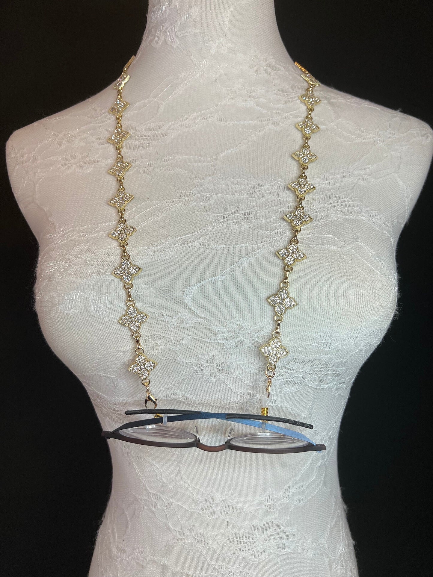 Handmade Rhinestone Glasses Spectacles Chain