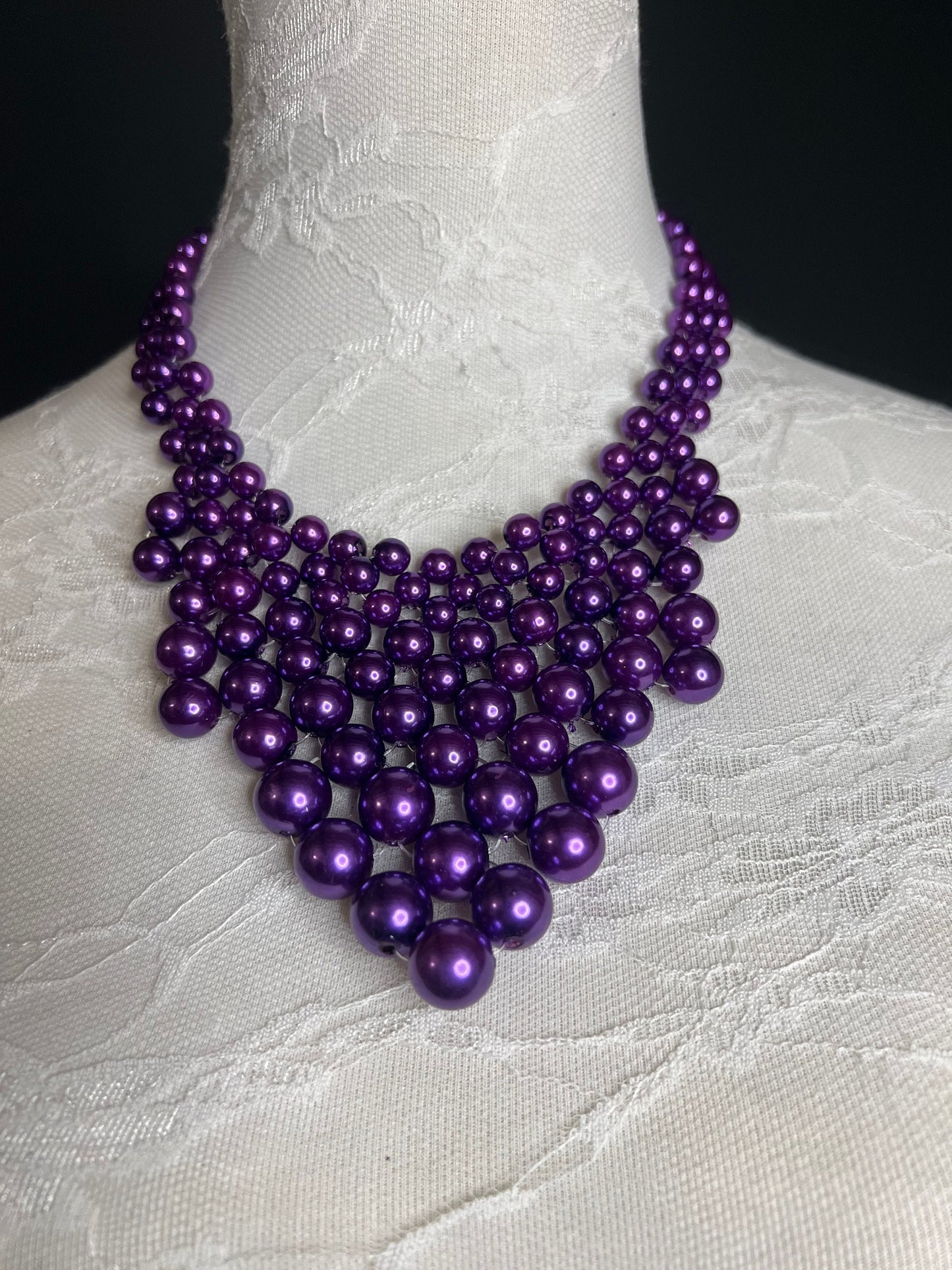 Purple Beaded Pearl Necklace and Earring Set 7 colours