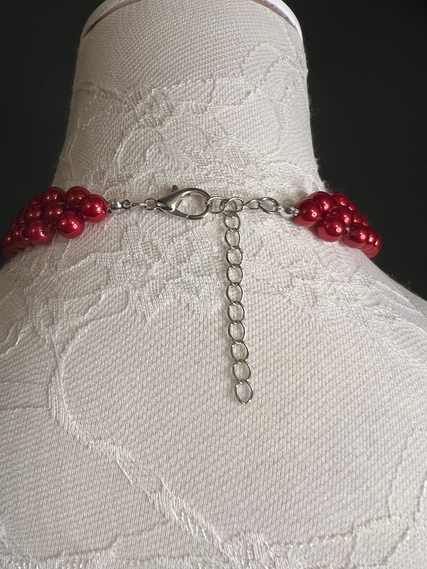 Red Beaded Pearl Necklace and Earring Set 7 Colours