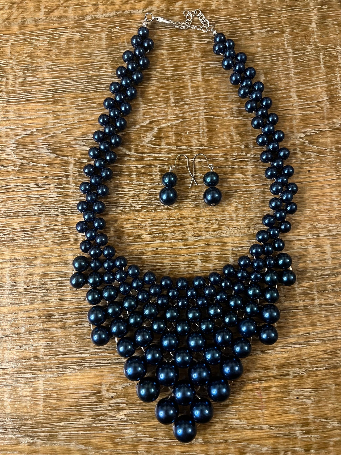 Navy Beaded Pearl Necklace and Earring Set 7 colours