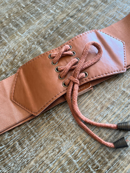 Tan Leather Look Cord Belt