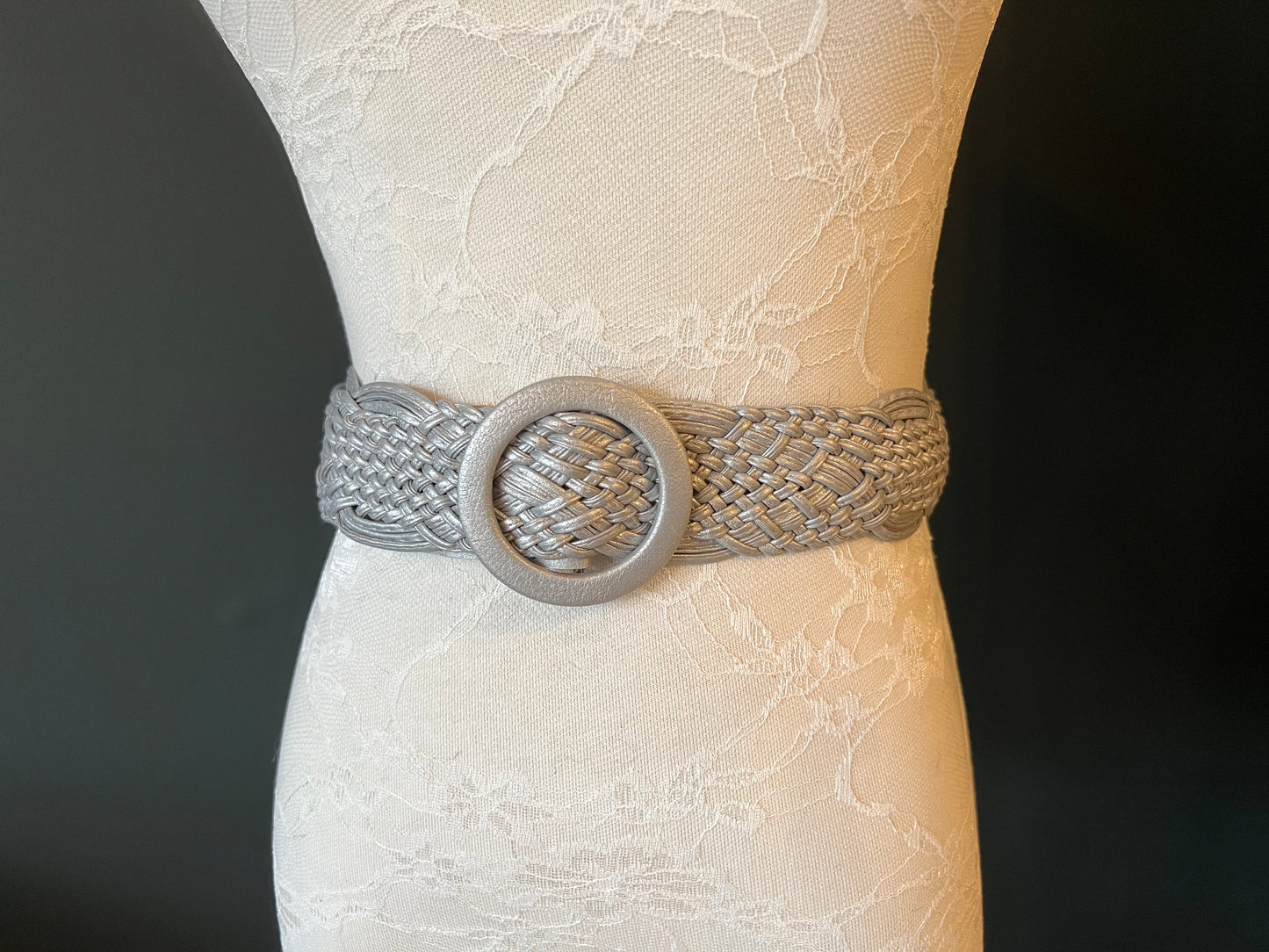 Silver Leatherette Plaited Belt