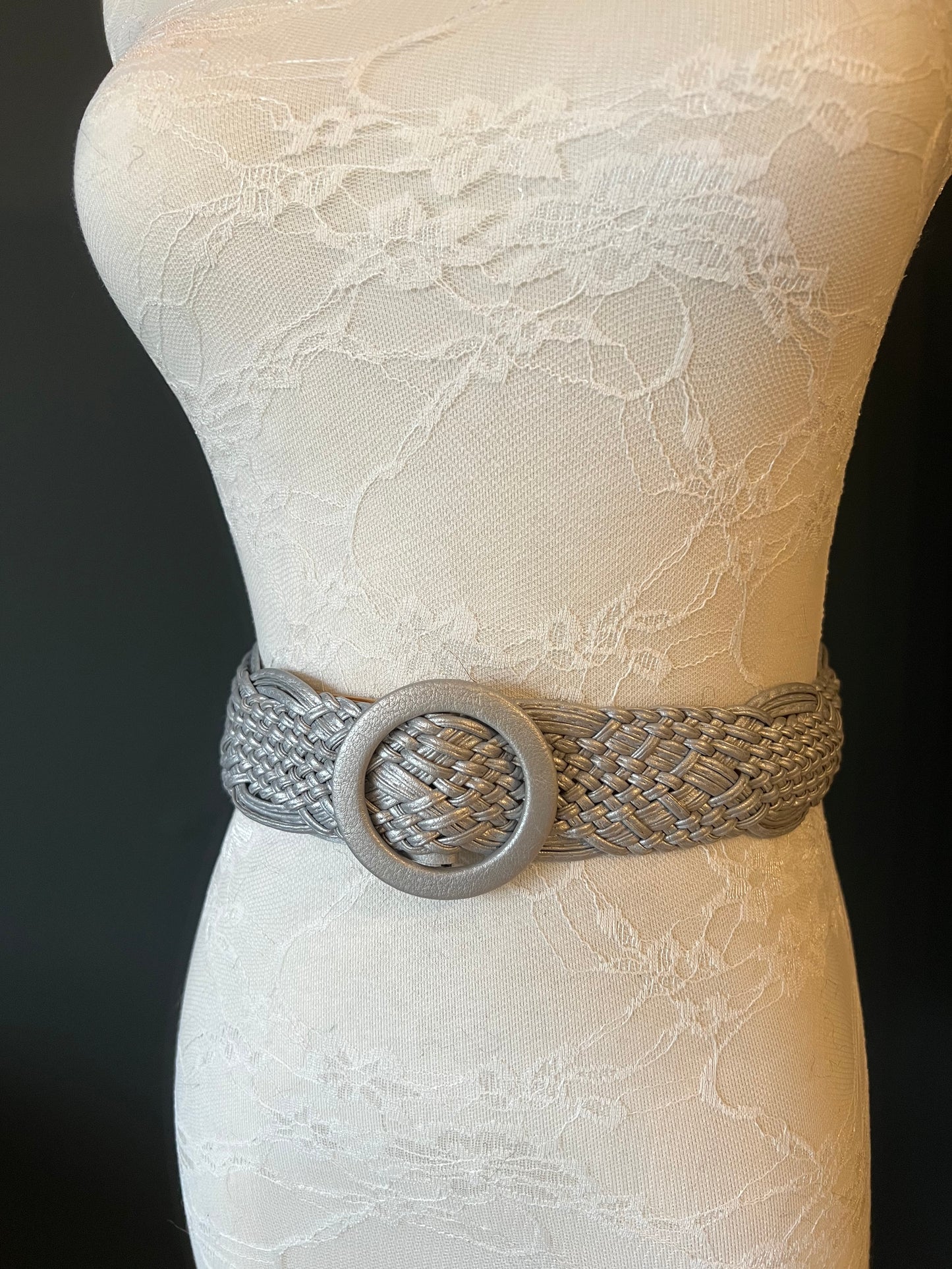 Silver Leatherette Plaited Belt