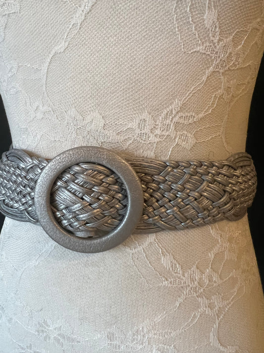 Silver Leatherette Plaited Belt