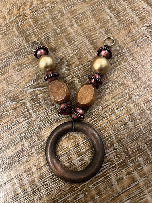 Wooden Ring and Bead Pendant