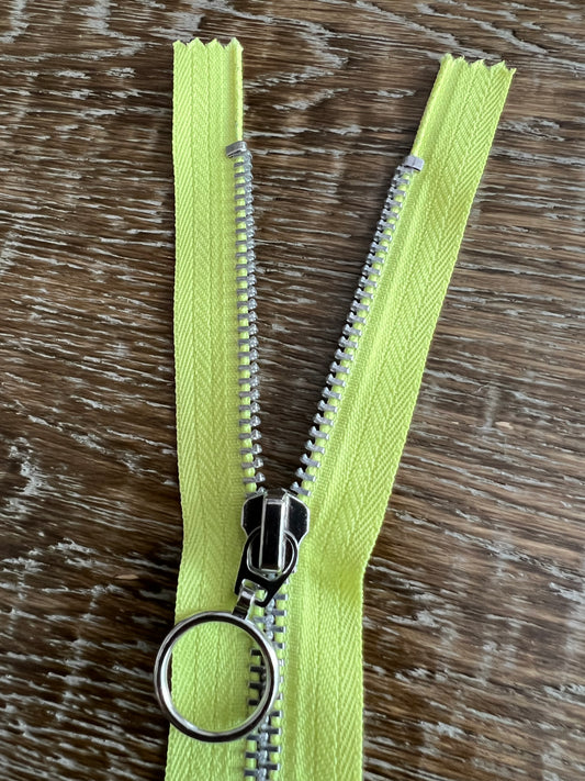 7.5 inch Metal Ring Pull Closed End Zipper on Neon Tape