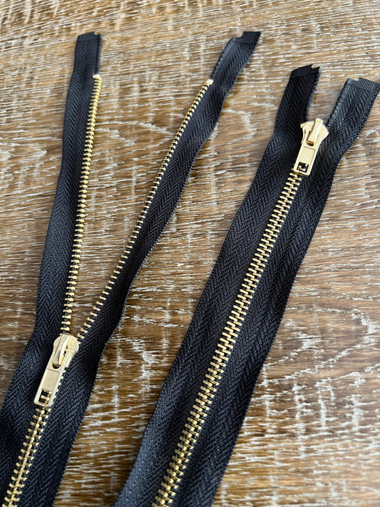 35inch Open End Gold Metal Zipper on Black Tape