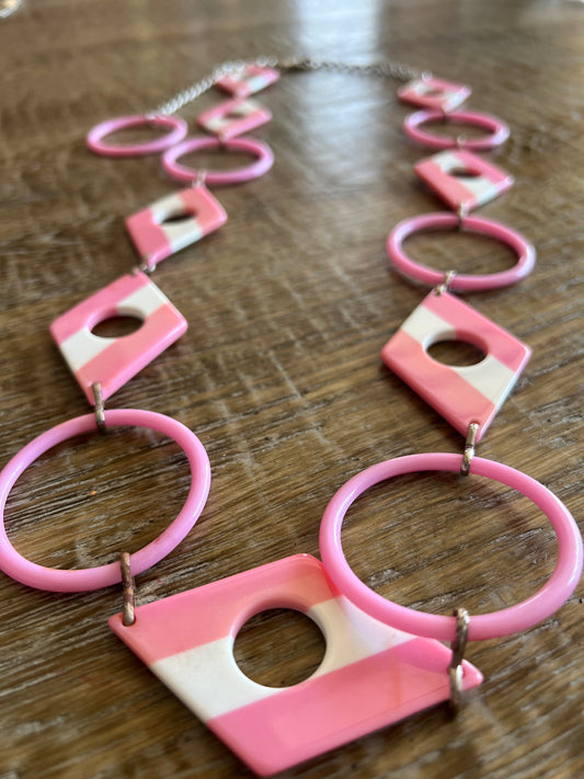 Pink and White Geometric Belt