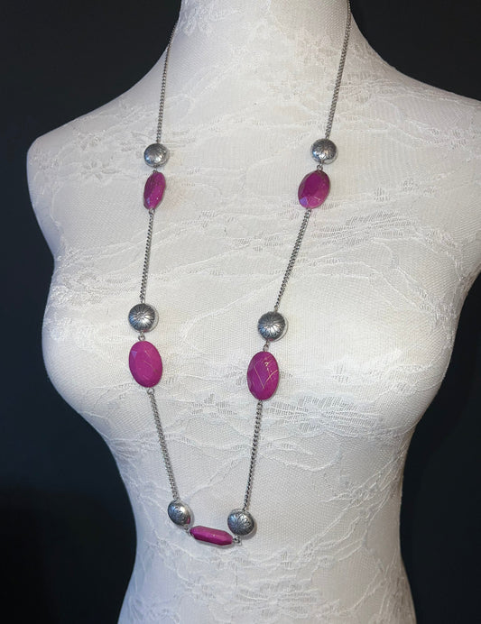 Pink Silver Beaded Necklace