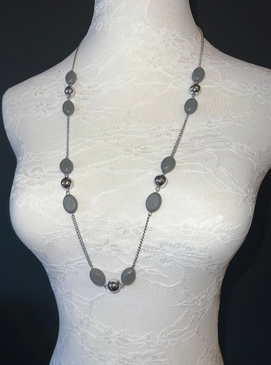 Grey Silver Beaded Necklace