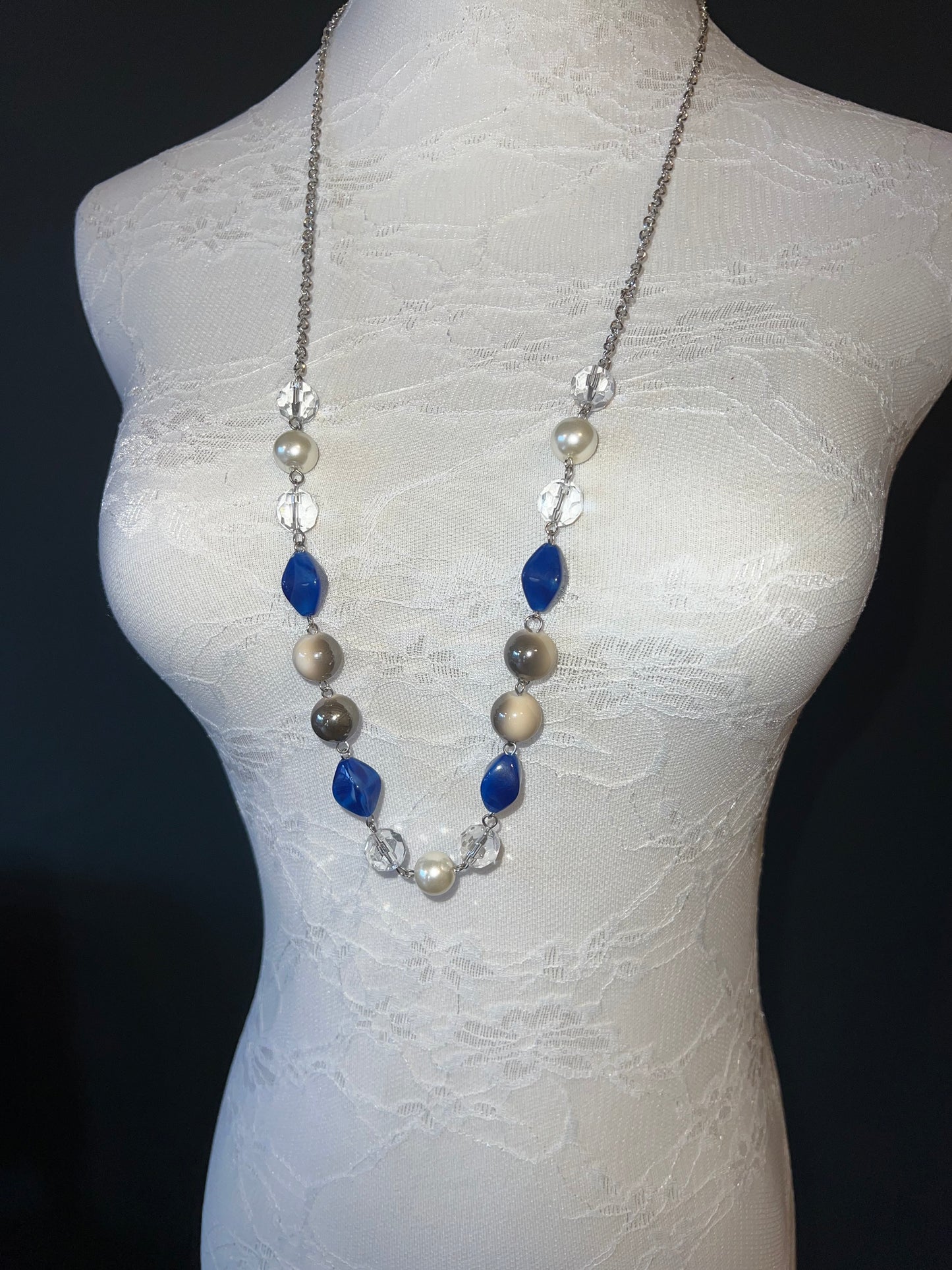 Blue Grey Beaded Necklace