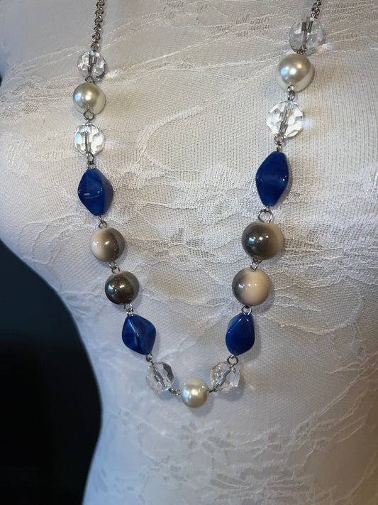 Blue Grey Beaded Necklace