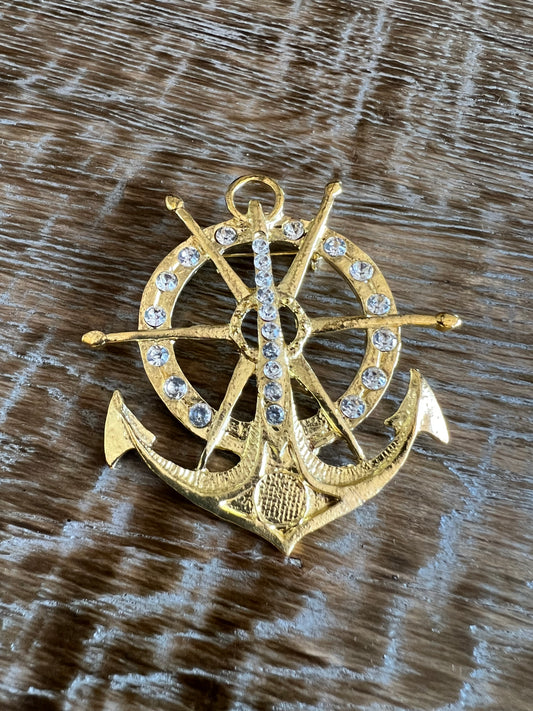 Gold Anchor Diamante Detail Brooch