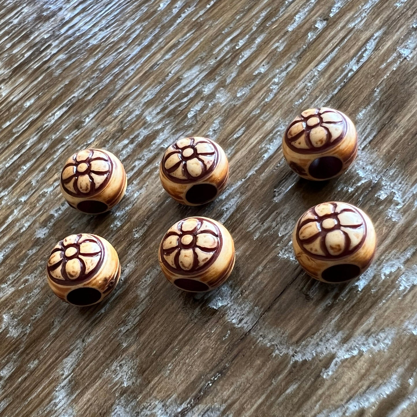 8mm Floral Wood Effect Bead