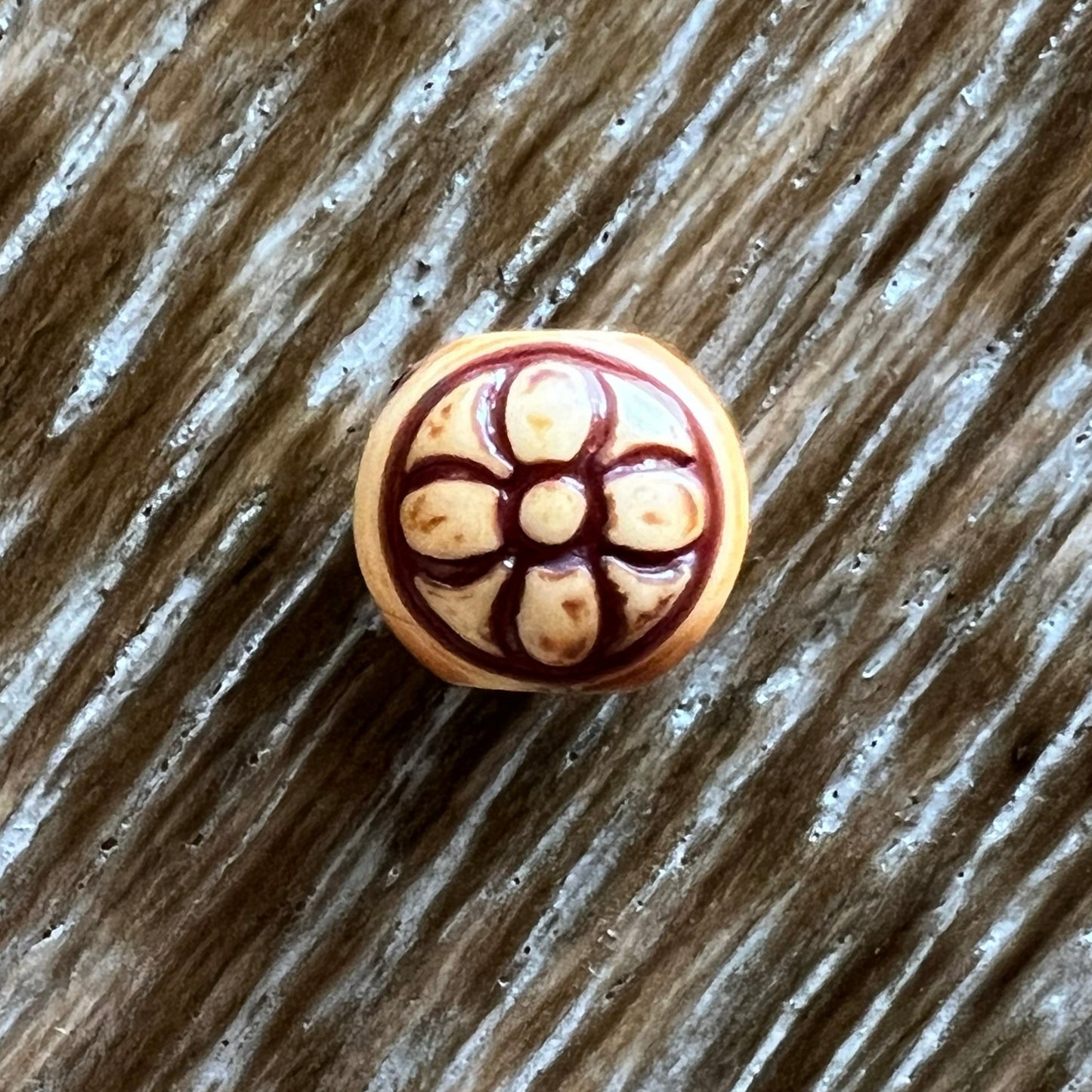 8mm Floral Wood Effect Bead