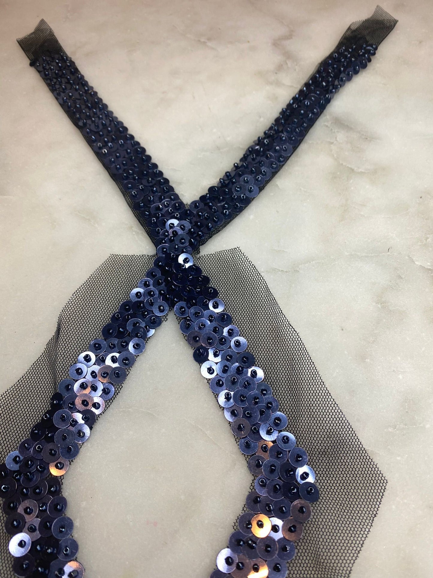 Blue Sequin Neck Trim