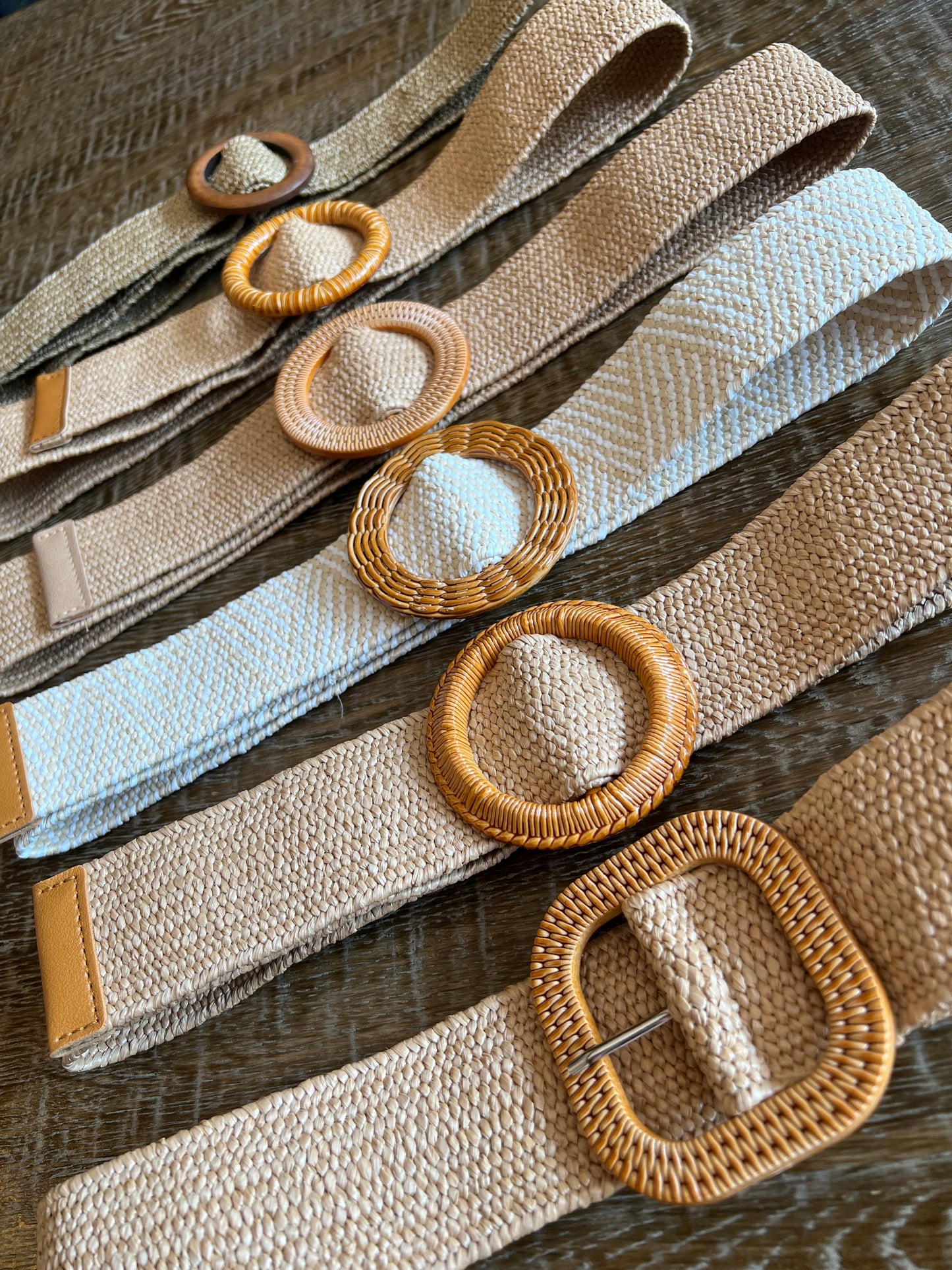 Woven Raffia Stretch Belt with Flat Stitch Effect Buckle