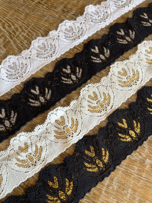 4cm Metallic Detail Stretch Lurex Lace