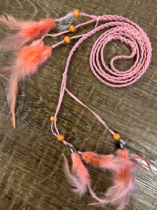 Pink Braided Feather Belt