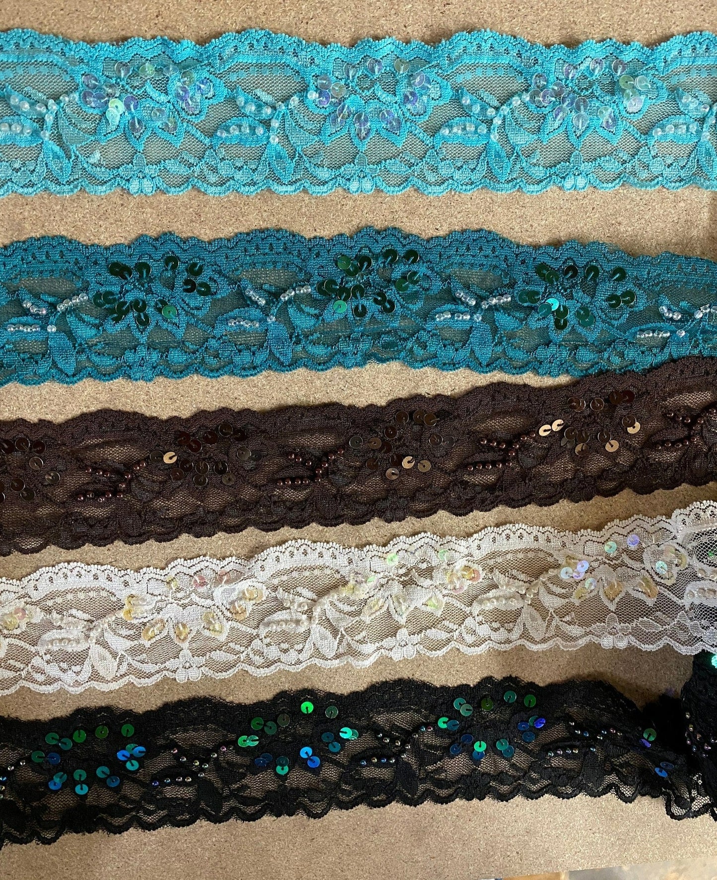 5cm Sequin & Bead Stretch Lace