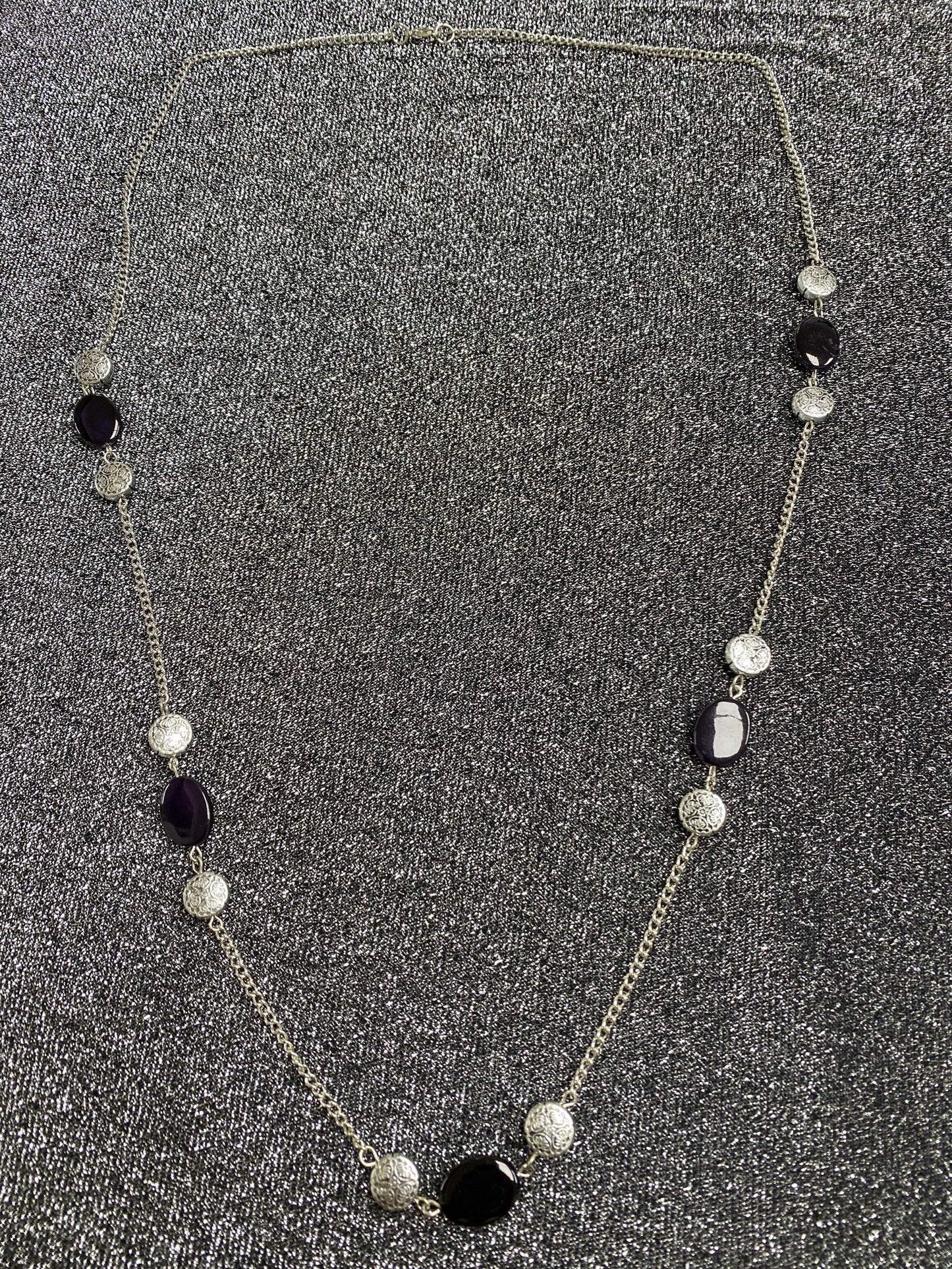 Delicate Black Silver Beaded Necklace