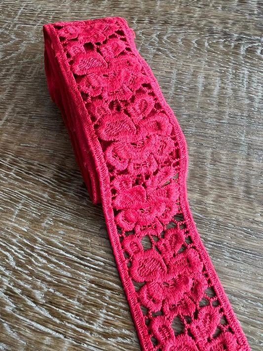 5cm Red Floral Polyester Lace