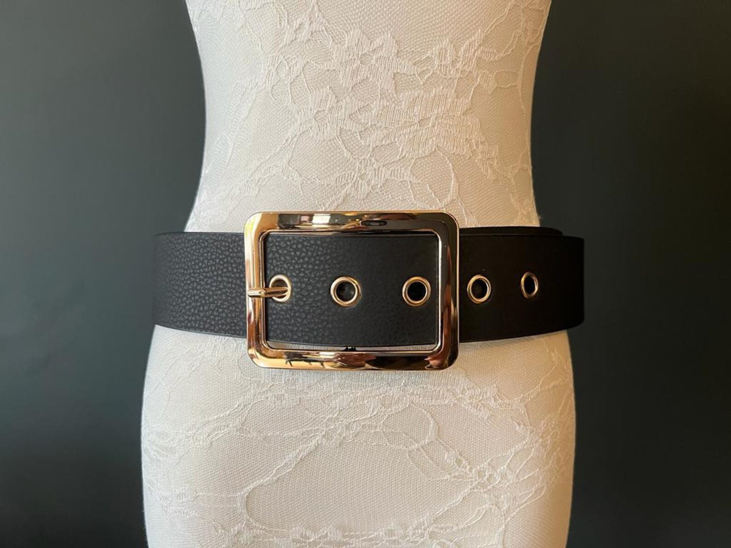 Gold Buckle Eyelet Belt