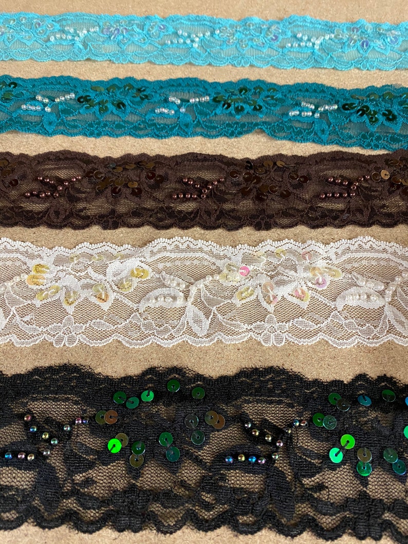 5cm Sequin & Bead Stretch Lace