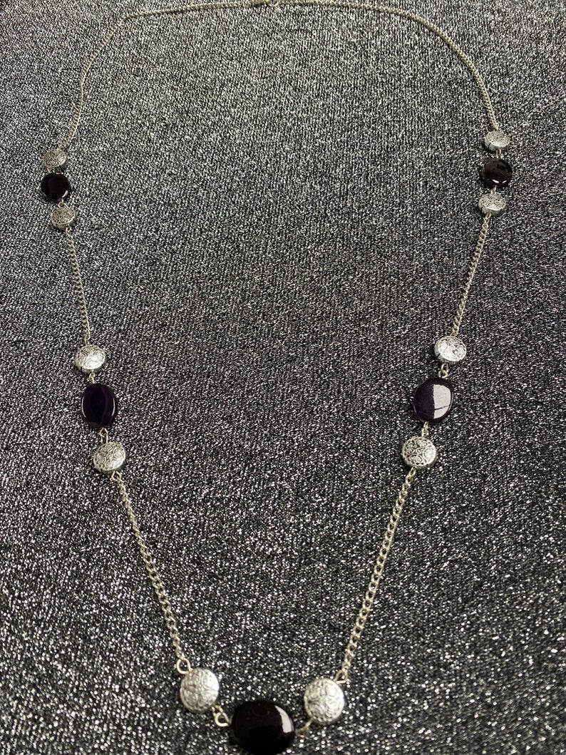 Delicate Black Silver Beaded Necklace