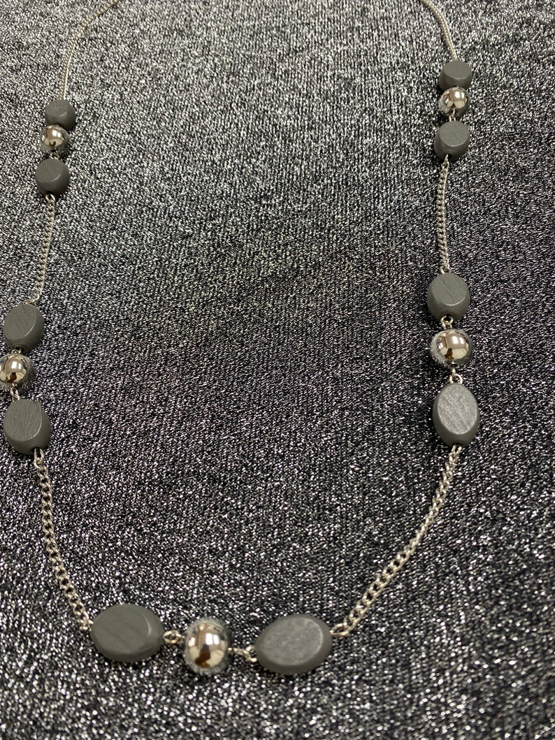 Grey Silver Beaded Necklace