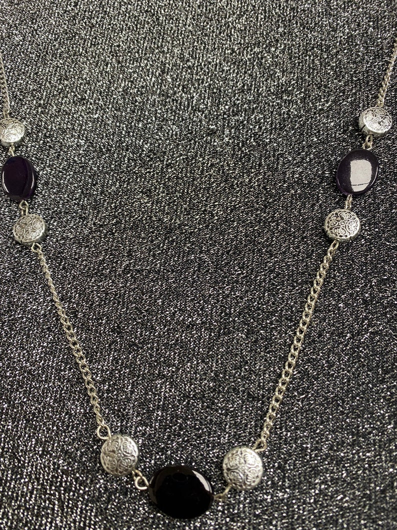 Delicate Black Silver Beaded Necklace