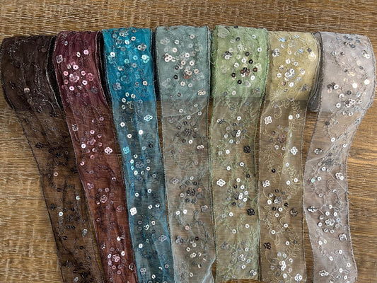 Organza Sequin Trim, 2” Wide, 7 Colours