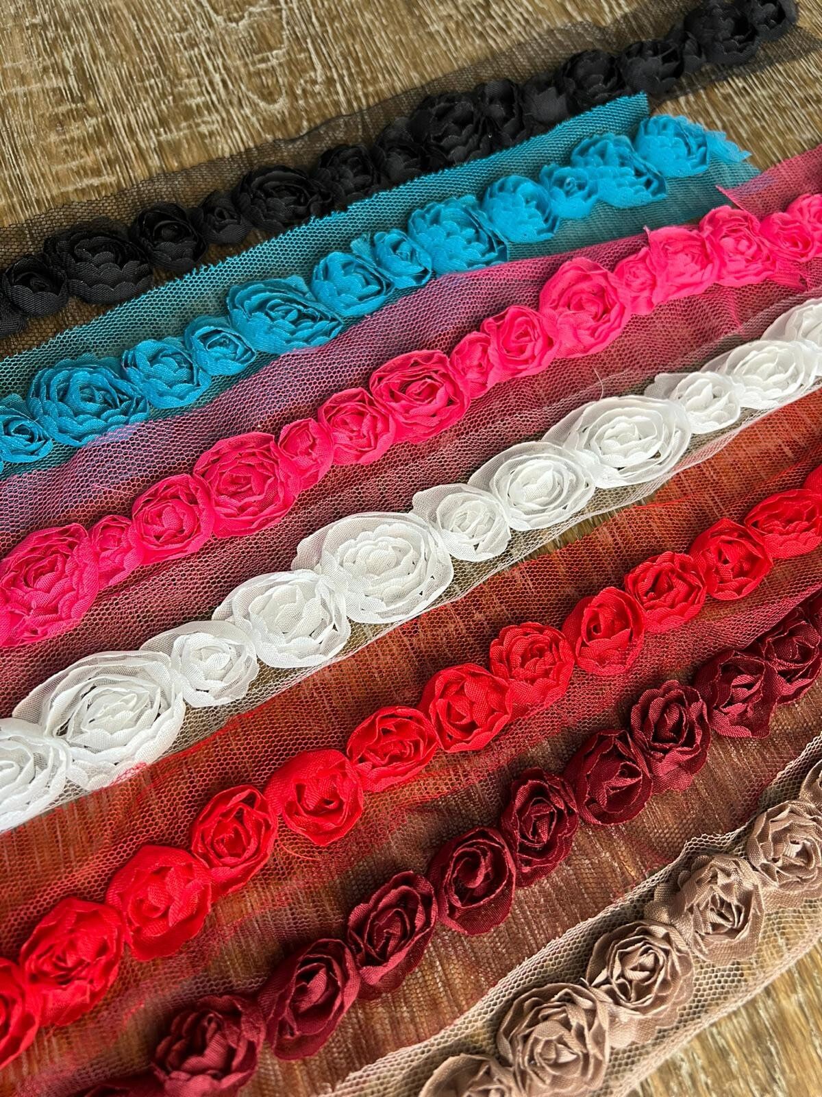 3D Organza Rose Tape, 8 Colours