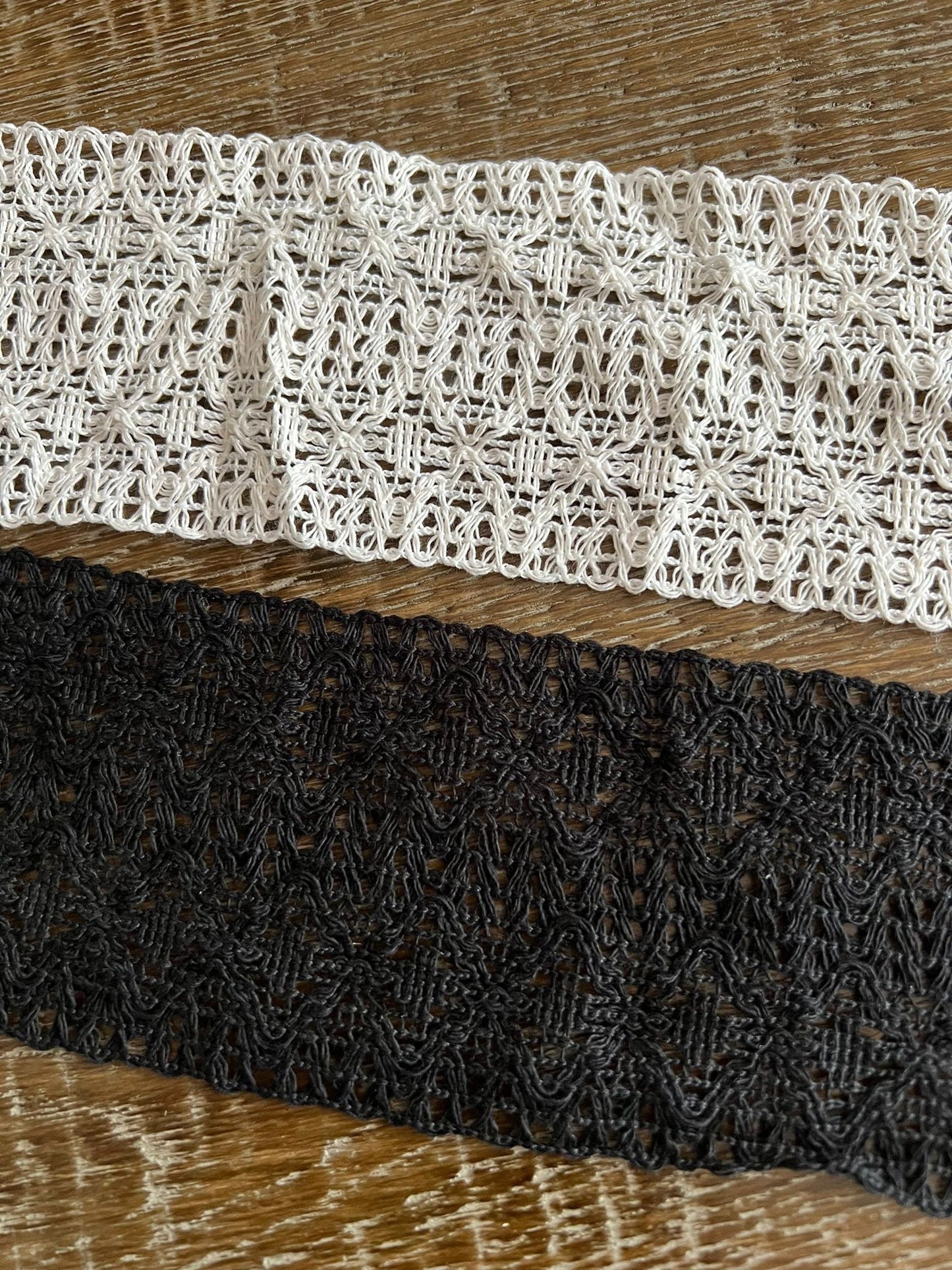 75mm Cotton Knitted Trim, Black, Ivory