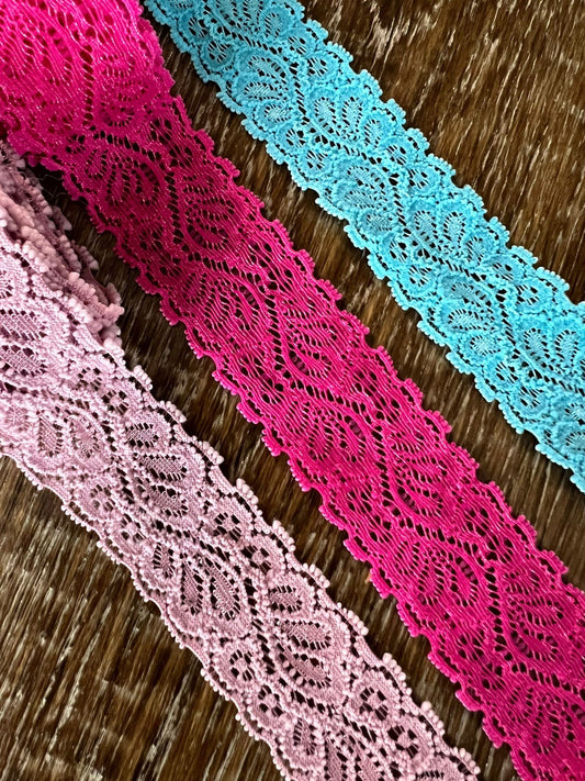 3cm Stretch Lace, 3 Colours