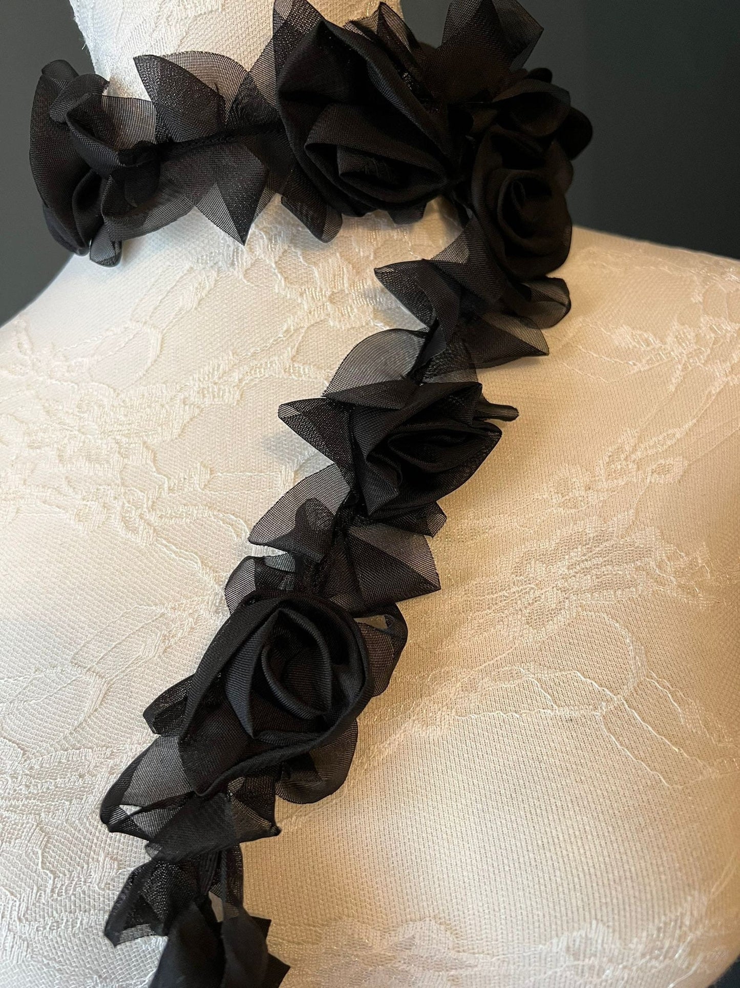 3D Chiffon Stretch Rose Tape, Black, White