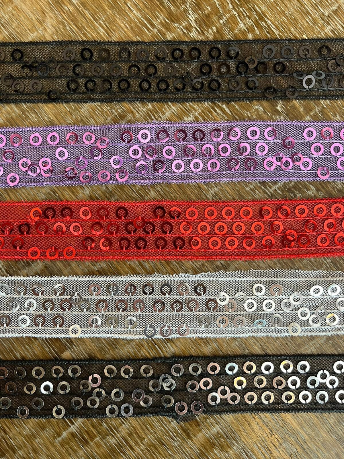 3cm Wide Sequins Mesh Trimmings, Circle Sequins On Mesh, 5 Colours