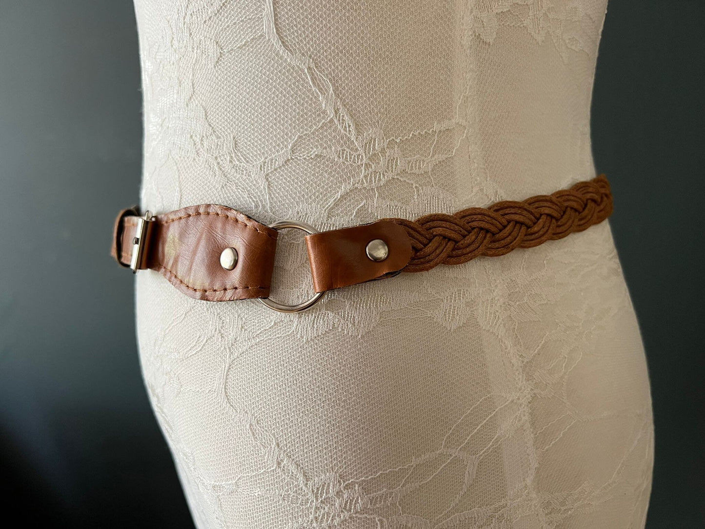 Plaited Tan Faux Leather Belt