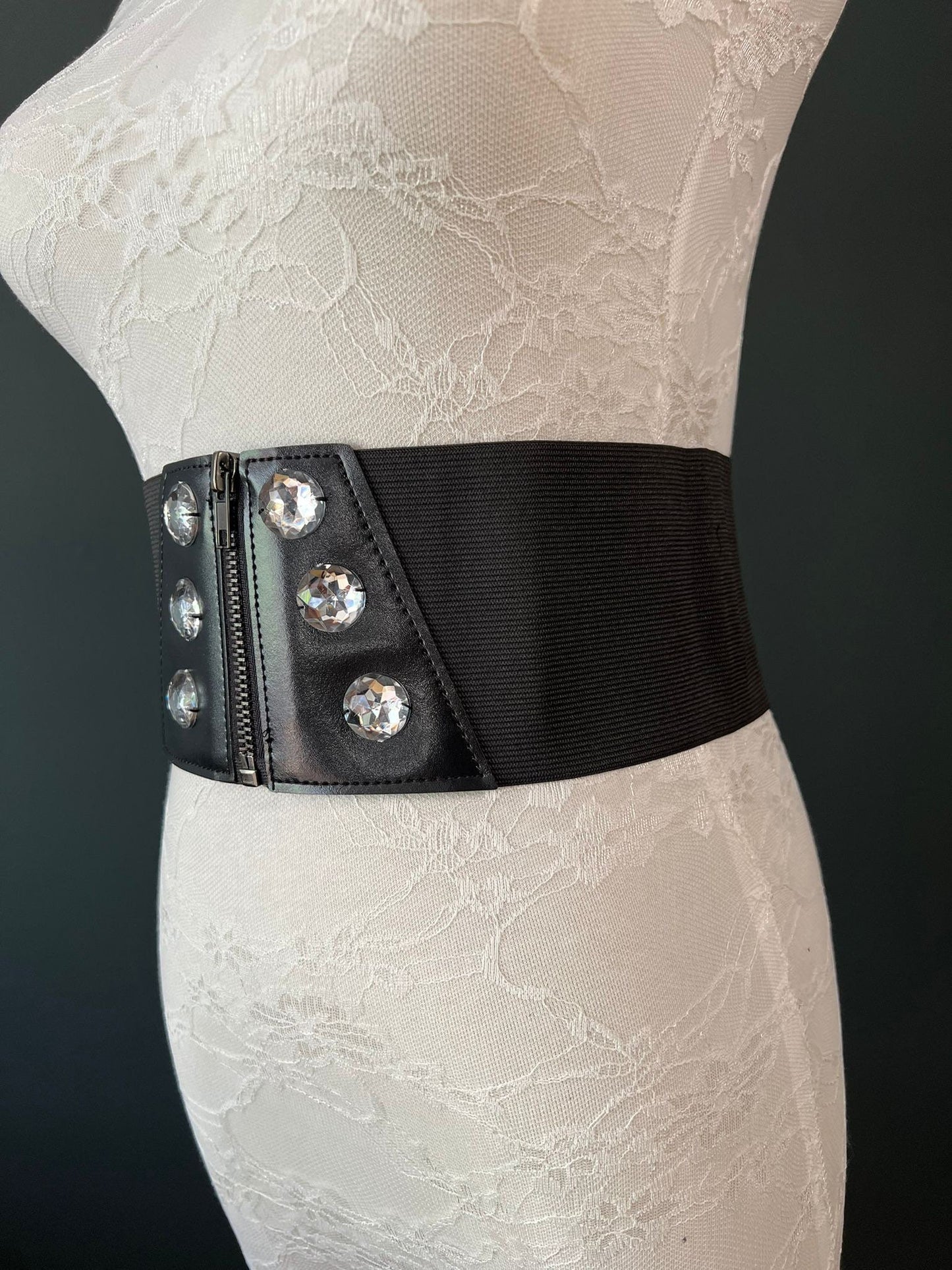 Zip Corset Belt with Jewel Stones